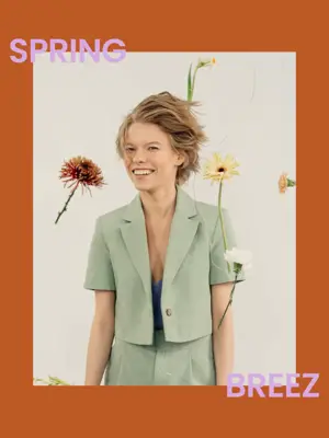A photo of a woman with flowers in the background Hello Spring Template