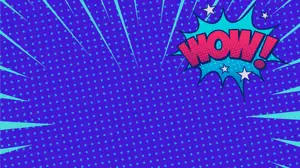 The Word Wow On A Blue Background With Stars Zoom Backgrounds Template