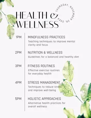 Green leaves wellness schedule agenda template 