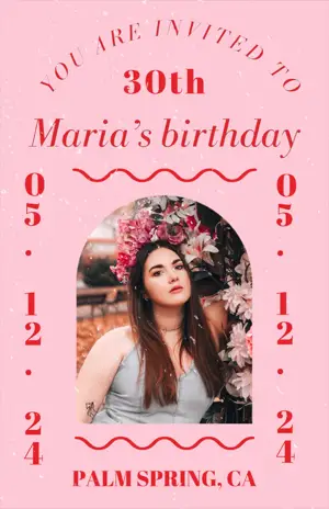 red and pink cute illustration birthday invitation template 