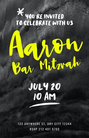 black risograph background typography bar mitzvah invitation template