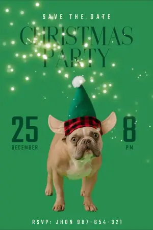 green funny dog Christmas party holiday invite magic template