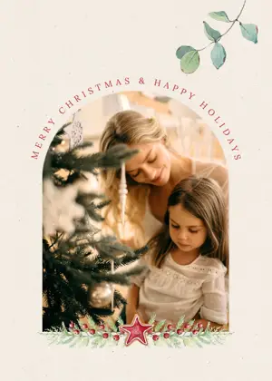 Romantic family photo merry Christmas greeting card template 