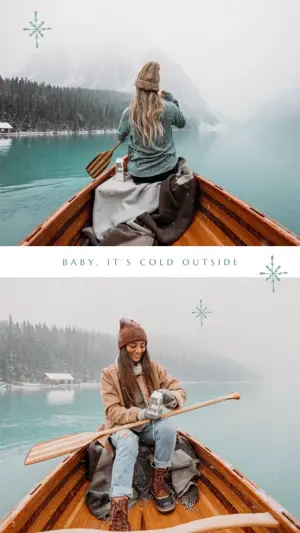A woman sailing in a boat winter story template