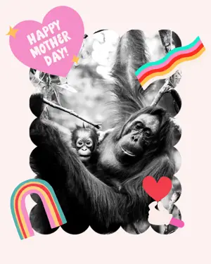 Monkey mom and child Mother's Day greeting card template