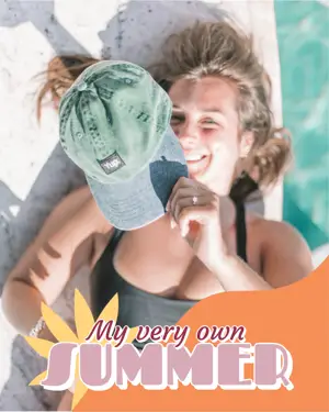 A woman in a pool retro summer template 