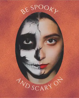 Be Spooky And Scary On. Woman With Makeup Painted To Look Like A Skeleton Template