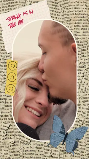 A Man And A Woman Kissing In Front Of A Pink Background Spring Story Template