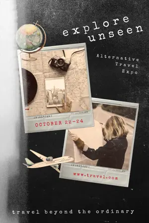 Travel expo event grunge poster template