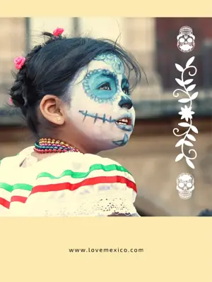 A Young Girl With Blue Makeup And Face Paint Day Of The Dead Template