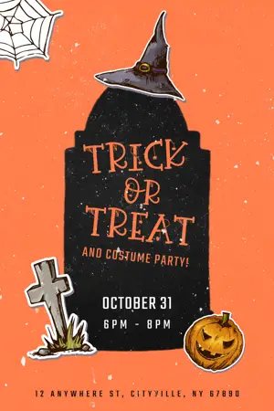 Orange Halloween trick or treat party invitation template