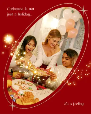 A Group Of Women Sitting Around A Table With A Cake Merry Christmas Template