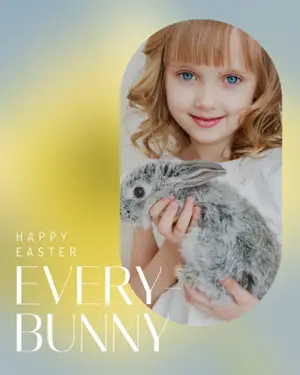 Girl holding a rabbit happy Easter greeting card template
