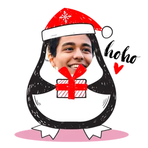 A Penguin With A Santa Hat And A Present Christmas Stickers Template