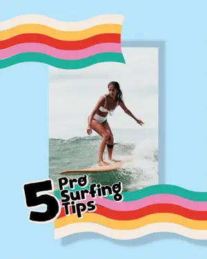 A woman surfing 5 pro tips retro summer template 