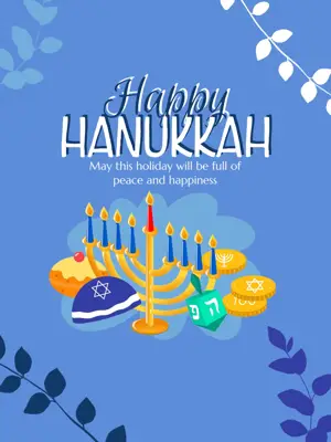Happy Hanukkah cute illustration blue portrait template 