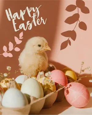 Cute nestling Easter greeting card template 