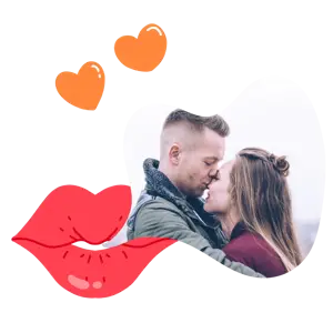 A Man And A Woman Kissing In Front Of Hearts Love Stickers Template