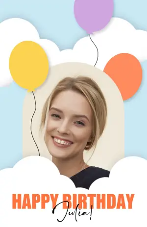 balloons and clouds birthday greeting card photo template