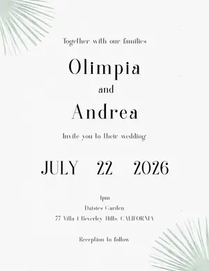 A Wedding Card With Palm Leaves On It Wedding Template