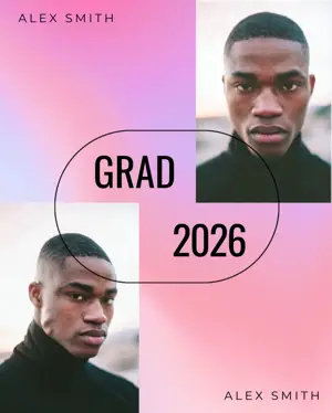 A photo of a man and a pink gradient background graduation template