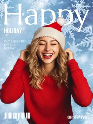 happy holiday Christmas edition blue snowflake vibe magazine template